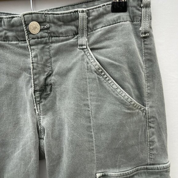 J Brand Slim Fit Cargo Pants Zippered Ankles Pockets Mint Olive Worn Womens 36 - Picture 2 of 13